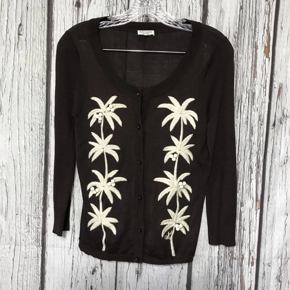 Kate Spade Sweater with palms and Beads T120